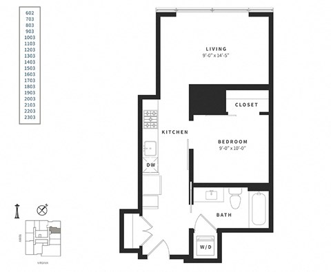 Floor plan for studio, 1 bath, 548 sqft